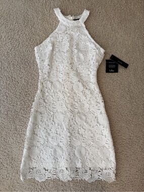 lulus love poem ivory lace mini dress